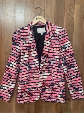 Banana Republic pink stripe floral blazer 6